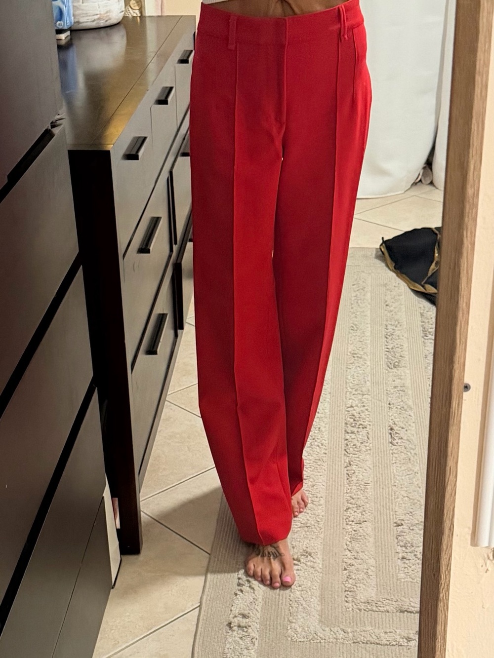 Mango Wide-Leg High-Waist Red Trousers